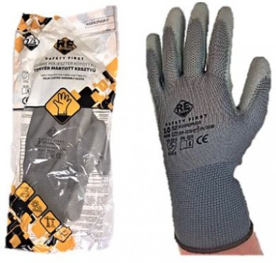 Safety First Poliészter kesztyű, PU tenyérmártott, szürke méret: 9 (szürke)